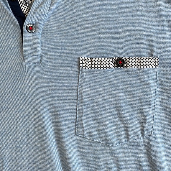 Denim & Flower Mens Cotton Polo (Light Blue/Navy Blue/White) - Picture 3 of 5